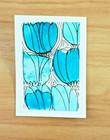 ACEO Art Trading Card Watercolor Original Painting Blue Large Floral Line Pen — photo 7