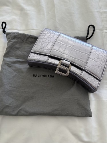 100% Authentic Balenciaga Croc Embossed Wallet Chain Hourglass Bag