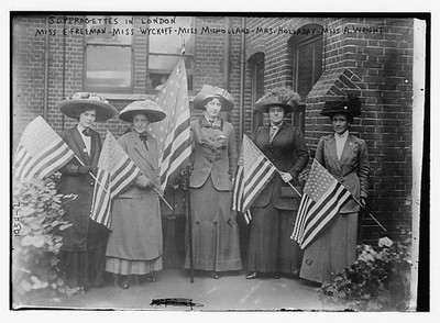 Suffragettes with Flags Miss E Freeman Miss Wyckoff Miss Milholland 1910s