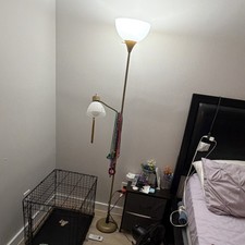 Mainstays Gold Modern Floor Lamp White Bowl Shade Rotary Knob Bedroom Living