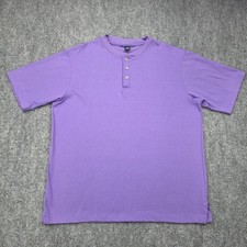 Vintage Lands End Shirt Mens XL Purple Cotton Henley Blade Collar Made in USA