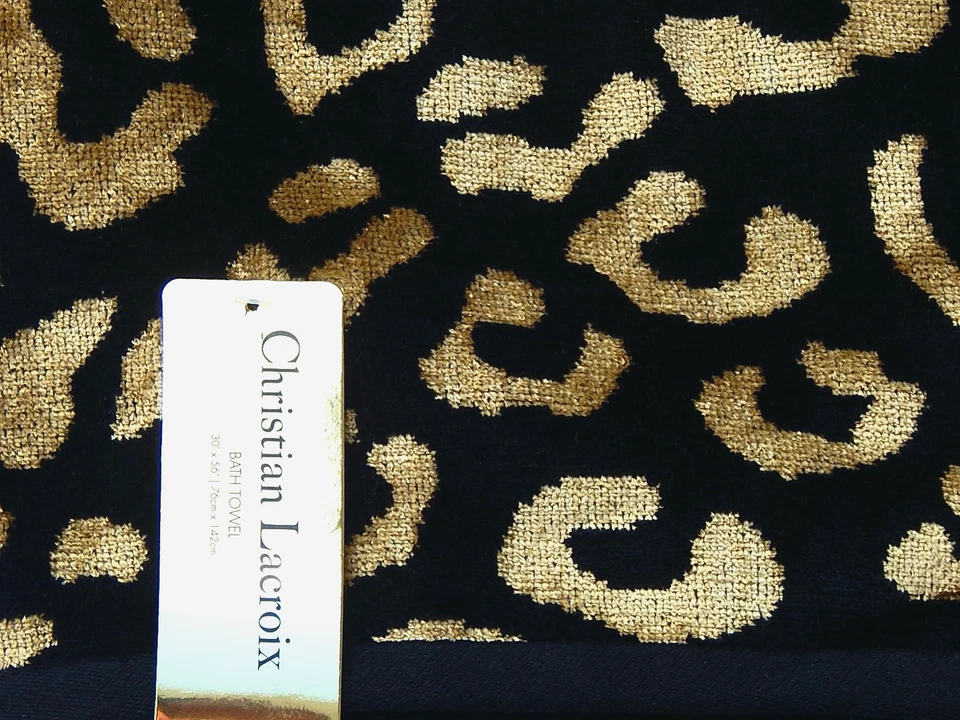 TOALHA DE BANHO CHRISTIAN LACROIX MISTURA DE ALGODÃO PRETO/DOURADO ANIMAL PRINT 30" x 56" NOVA - Imagem 4 de 4