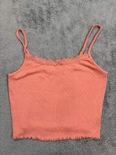 American Eagle Outfitters Pink Lace Trim Cotton Camisole Tank Top Women's Size S