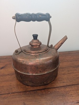 Vintage Simplex Copper Tea Kettle England Whistling Wood Handle