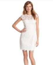 Adrianna Papell White Lace Cap Sleeve Dress Lined Scallop Hem MSRP $180 Sz 4 EUC