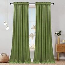 96in Long Velvet Curtains with Rod Pocket 52"W x 96"L Pack of 2 Green