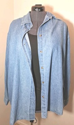 Distinct Womens Oversized denim button  shirt Light Wash Plus Size 3X Shacket 