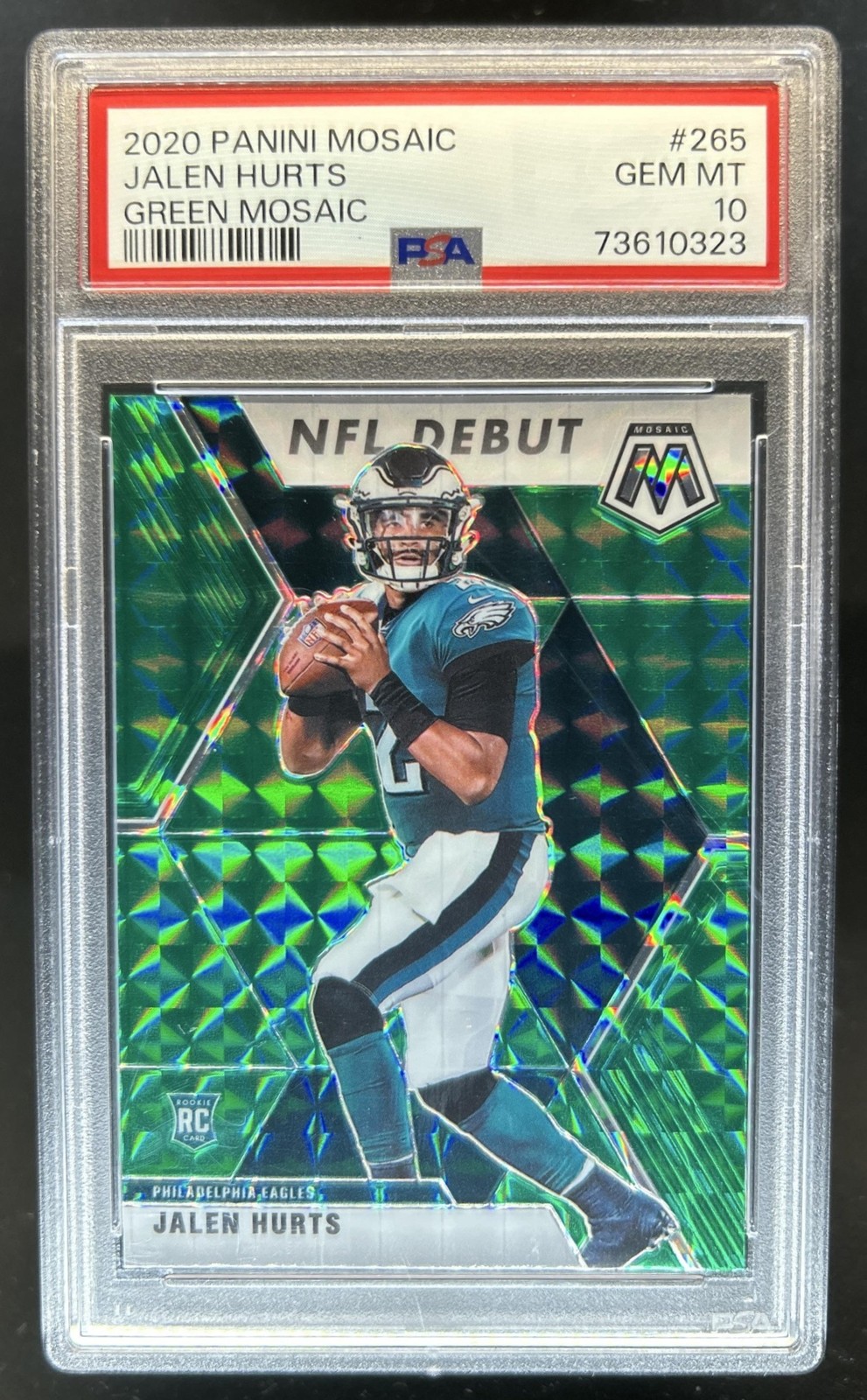 2020 Panini Mosaic Jalen Hurts RC Prizm Green Rookie #265 Eagles PSA 10 GEM MINT