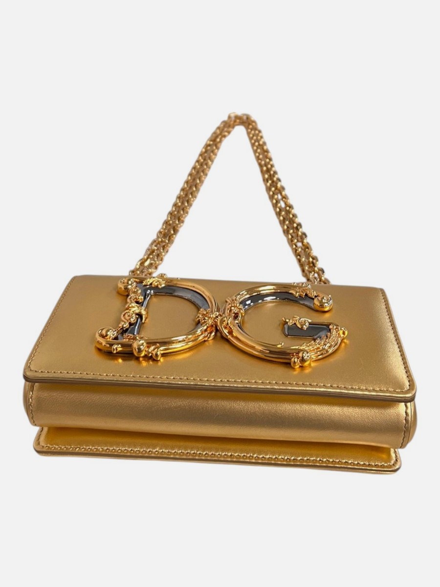 Dolce & Gabbana Women's Gold DG Girls Leather Metallic Phone Case
