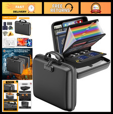 Fireproof Document Organizer with Lock - Portable Hard-Shell File Box 13 Pocke