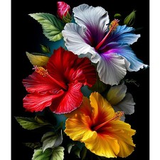Hibiscus Flower Diamond Art Kit 12x16 Inch 5D DIY Floral Wall Decor Craft Set