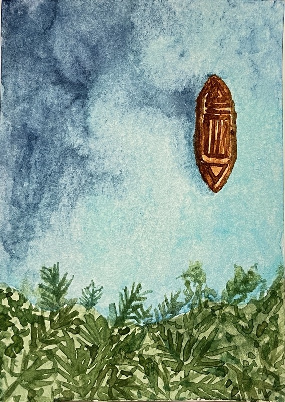 ACEO Art Card ATC OOAK TROPICAL LAGOON, Boat, Ocean,beach
