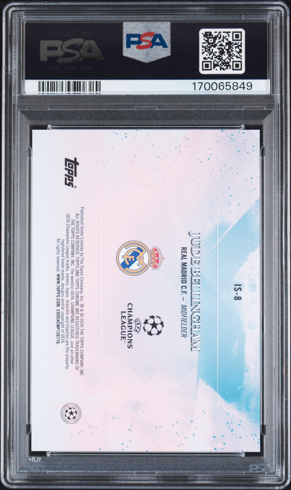 170065849 Jude Bellingham 2025 Topps Chrome UEFA Sapphire #IS-8 Infinite PSA 9 view 2