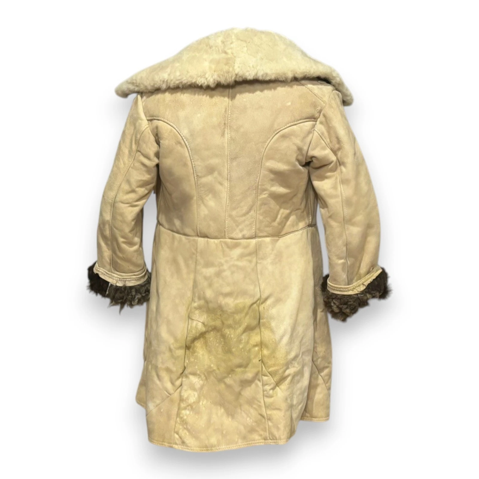 Soviet Army Sheepskin Shearling Coat Heavy Winter Fur Bekesha Jacket Beige L image 9
