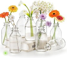 12 Pcs Small Glass Bud Vases, Clear Milk Flower Bud Vases in Bulk Vintage Style
