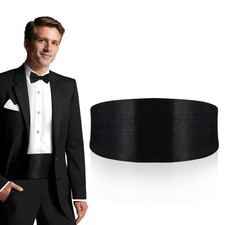 Mens Cumberbund Black for Tuxedo 34 Wide Cumberbunds for Men With Elastic Ban...