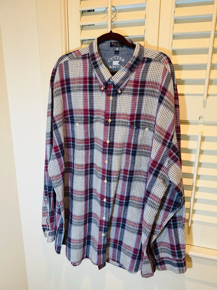 Cutter & Buck Mens 3XB Linen Blend Long Sleeve Plaid Shirt - Image 3 of 4
