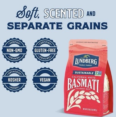 2 Lb Bag NonGmo White Basmati Rice Lundberg California  Nutty Aromatic Fluffy