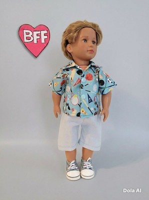 18 Zoll Puppenkleidung. Sportshirt & Baumwollshorts passend für Jungenpuppen unserer Generation.