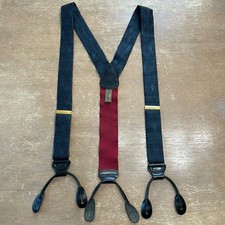 VTG Trafalger Mens Suspenders Y-Back Blue Tone Silk Brass Adjusters Leather Ends