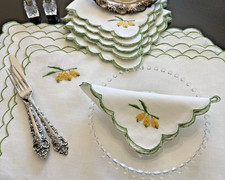 Vintage Placemats Napkins Set Hand Embroidered Pears 12 PC