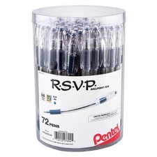 Pentel RSVP Ballpoint Pen, 1.0mm Med Line, Blue Ink, 72-pk Canister