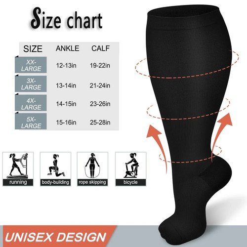 Calcetines de compresión talla grande para mujer y hombre calcetines de compresión 20-30 mmHg, anchos - Imagen 9 de 34