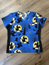 UA Flex Scrub Top Womens Halloween Witches Ghosts Lightweight Stretch Size Large