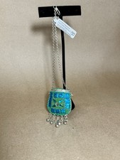 Tibetan Metal Cash Pill Stash Pouch Blue Amulet Tincture Dangler Chain