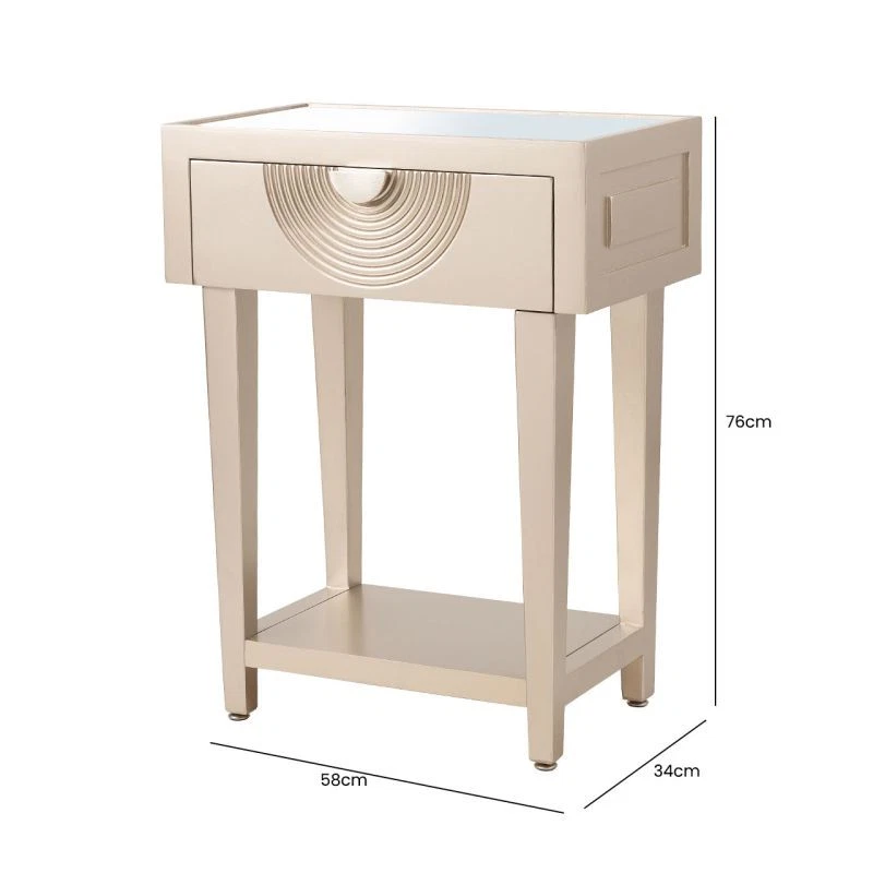 Side Table Gold Telephone Table Mirror Top Shelf Drawer Silver Handle Furniture - Image 3 of 4