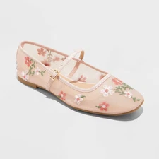 Women's Elsa Floral Mesh Mary Jane Flats - Wild Fable Pink 9: