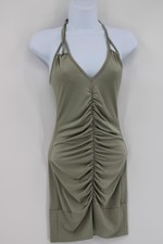 Sydney Joy Dress Womens Medium Olive Green Ruched Halter Bodycon Y2K Party Sexy