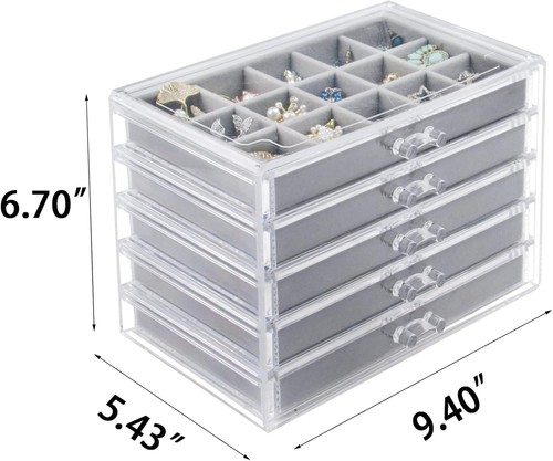 5-Drawer Clear Acrylic Jewelry Box with Velvet Trays - Jewelry Storage Solution - Picture 7 of 8