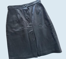 Vintage Black Leather Snap Button Front Skirt 90s / 00s Size XS