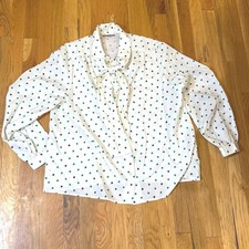 Smith Jones For Her Vintage Tie Neck Blouse Cream Diamond Print Long Sleeve