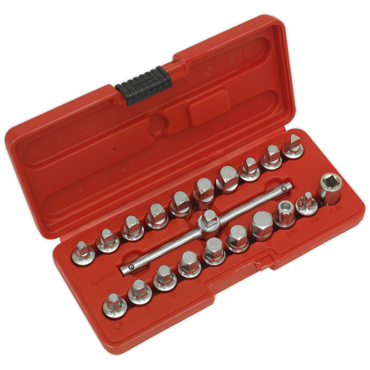 Sealey Oil Drain Plug Key Set 3/8""Sq Drive 21pc AK6586