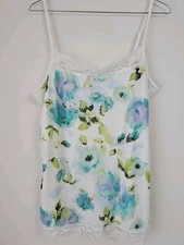 Women Y2K Lace Trim Floral Cami Size XL Teal Overlay Romantic Fairy Coquette