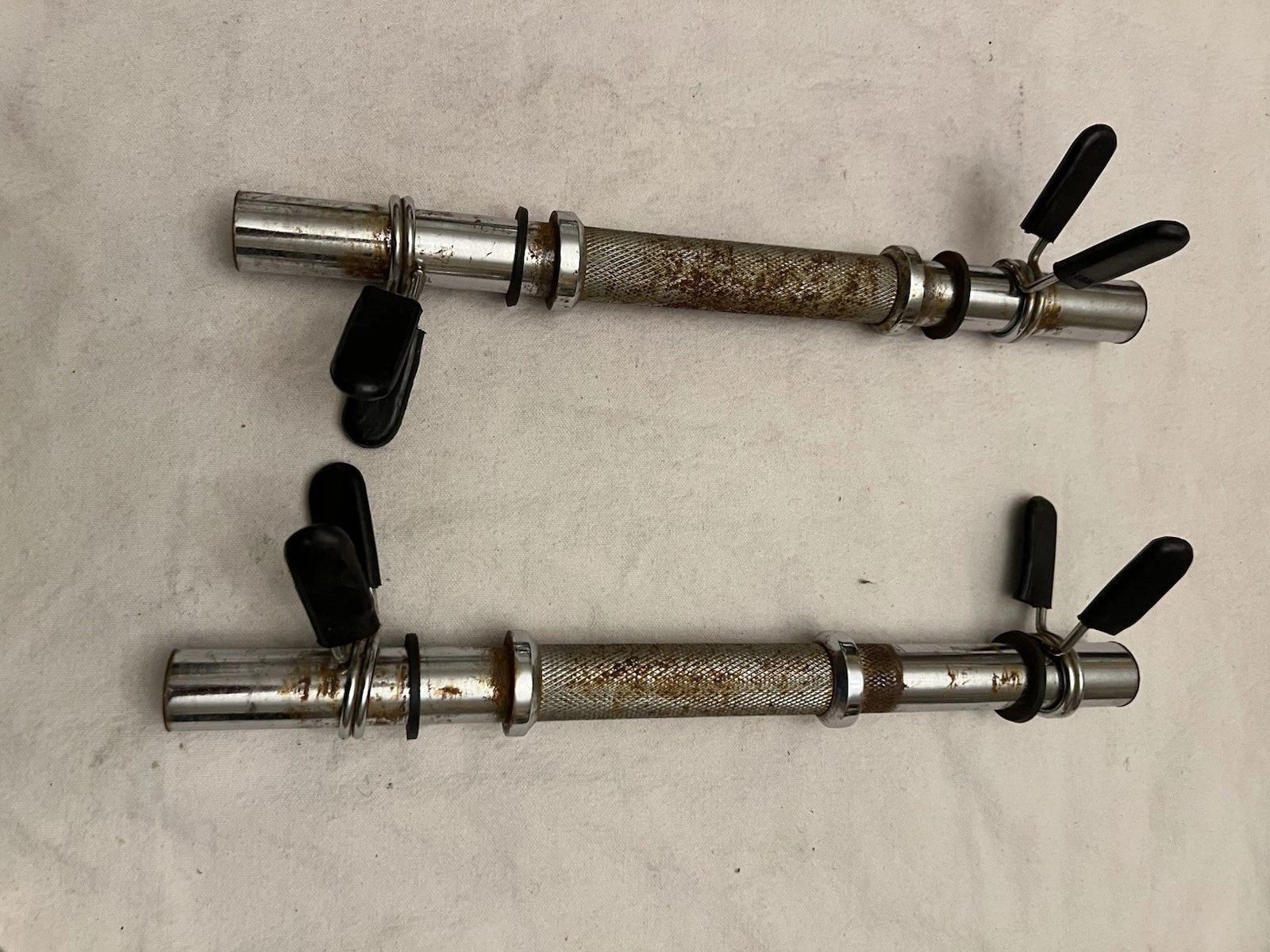 Pair Spinlock Dumbbell Handles 14” Threaded Bars w/ Collars Standard 1” Chrome