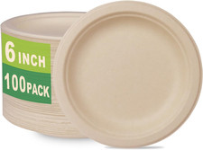 100 Count 6 Inch Compostable Dessert Plates Heavy Duty Bagasse Bamboo Plates