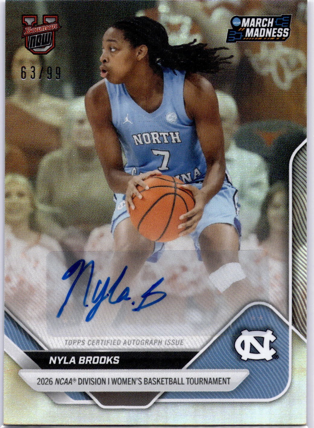 2026 Bowman U Now NCAA March Madness #26 Nyla Brooks Silver Auto /99