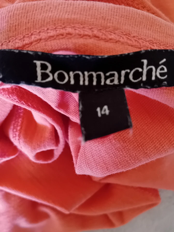 Womens Bonmarche Coral/Orange Cotton/Linen Mix V Neck S/Less T Shirt/Top Size 14 - Image 3 of 4