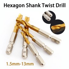 Short Type 1/4 Hexagon Shank Twist Drill High Speed Steel HSS Bits 1.5mm to 13mm