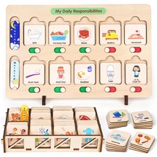 Wooden Visual Schedule for Kids Chore Chart, Morning Bedtime Routine Charts f