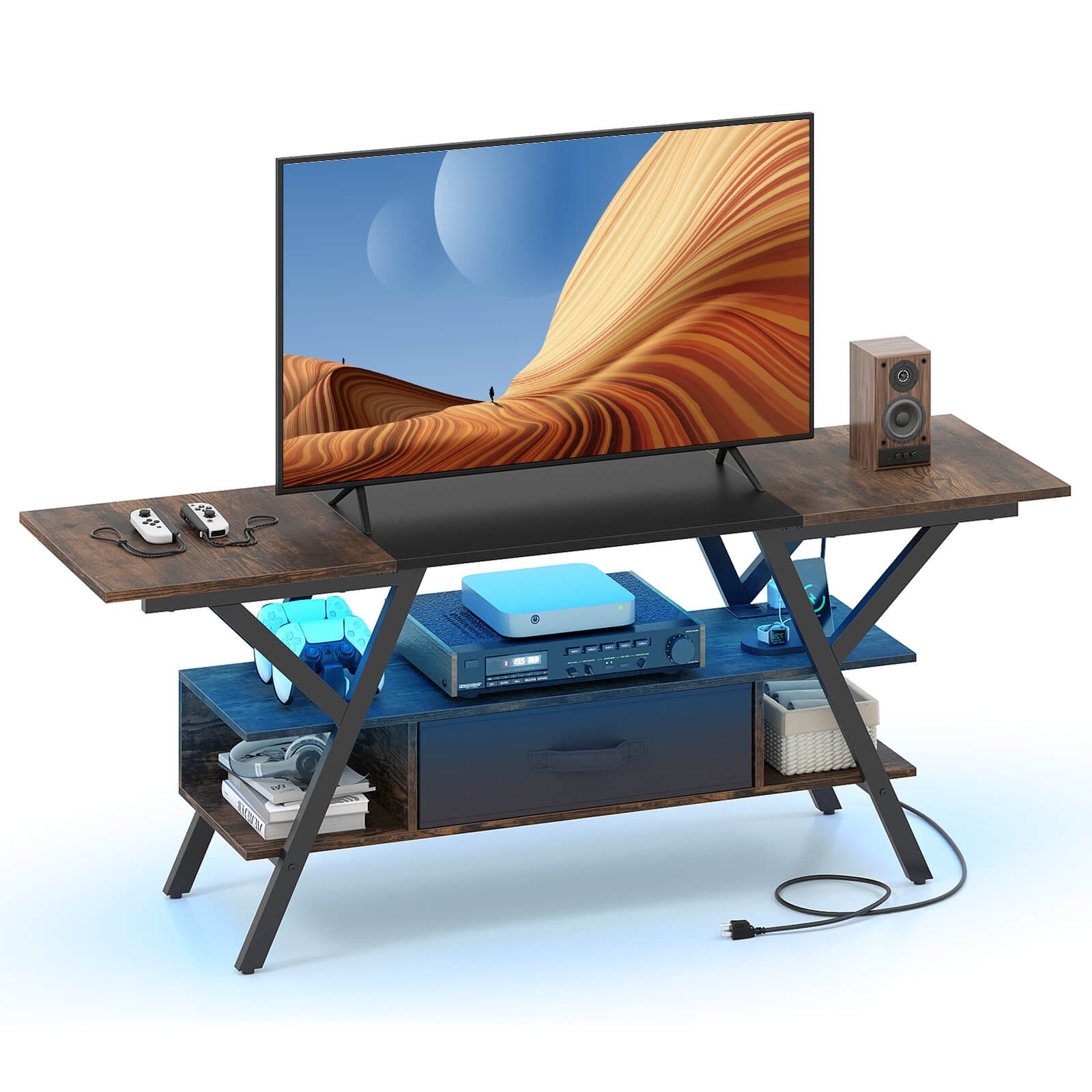 W/power Outlets For 65&rdquo; Tvs, Led Lights & Remote Storage Shelves