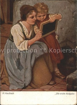 Kaulbach Hermann the first task child mother school table