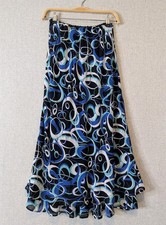 Vtg Y2K Abstract Circle Print Flounce Midi Skirt Sz M Atomic MCM Retrofuturism