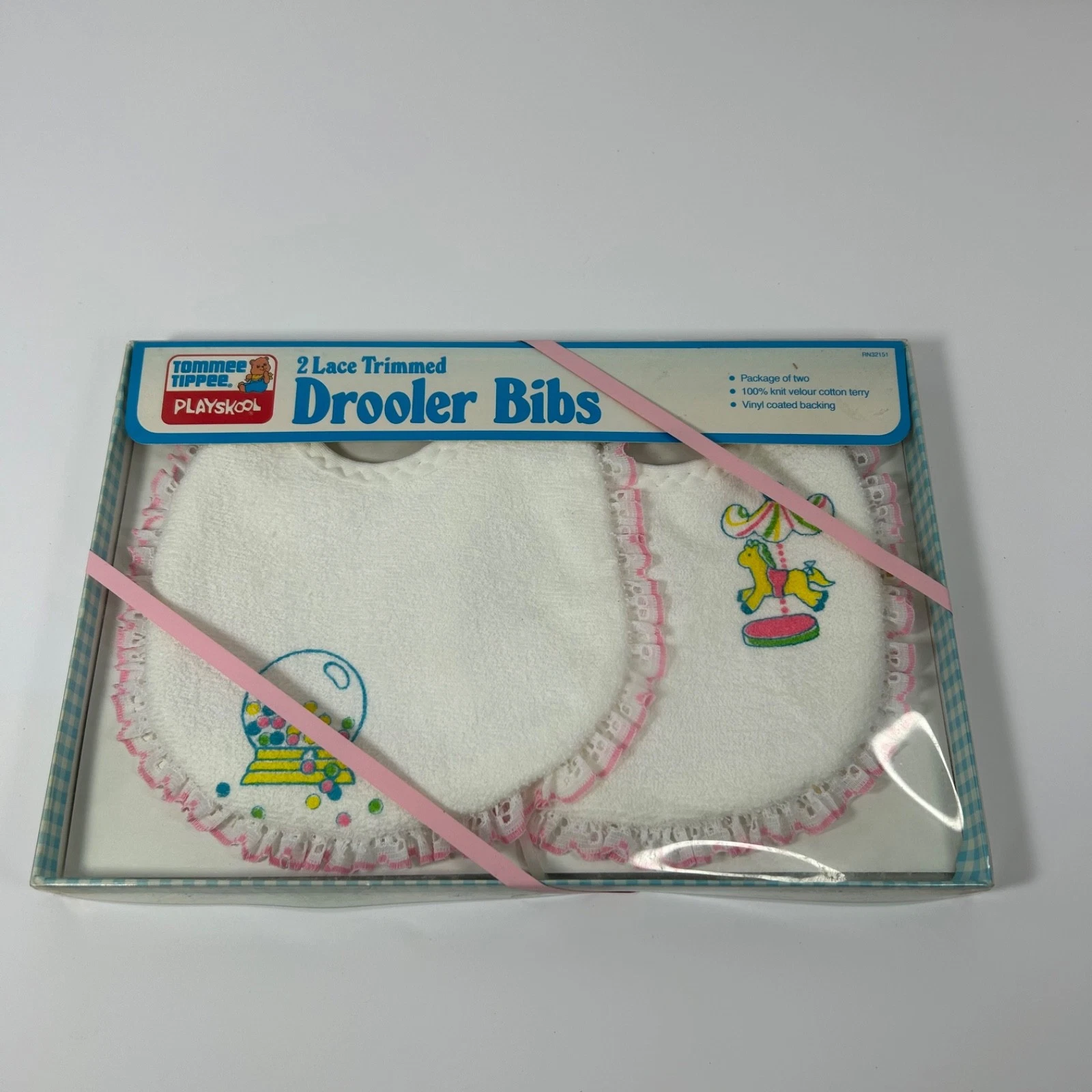 Vintage Playskool Set of 2 Lace Trimmed Drooler Bibs NEW Tommee Tippee NIP
Opens in a new window or