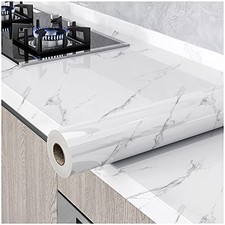 Glossy Marble Paper Granite Gray/White Wallpaper 15.8" x 393", Gray White