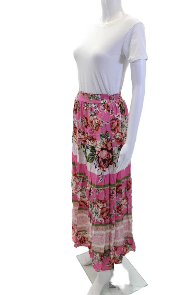 Maxi Falda Rosa Maaji Mujer Texturizada Elástica Cintura Floral Talla M Foto 2 de 4