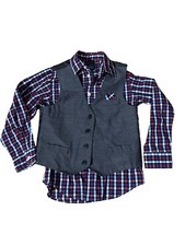 Nautica Boys Formal Top Plaid Long Sleeve And Vest Size 7
